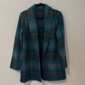 Rachel Zoe Plaid Open Front Jacket – Teal / Blue / Green – NWOT Small